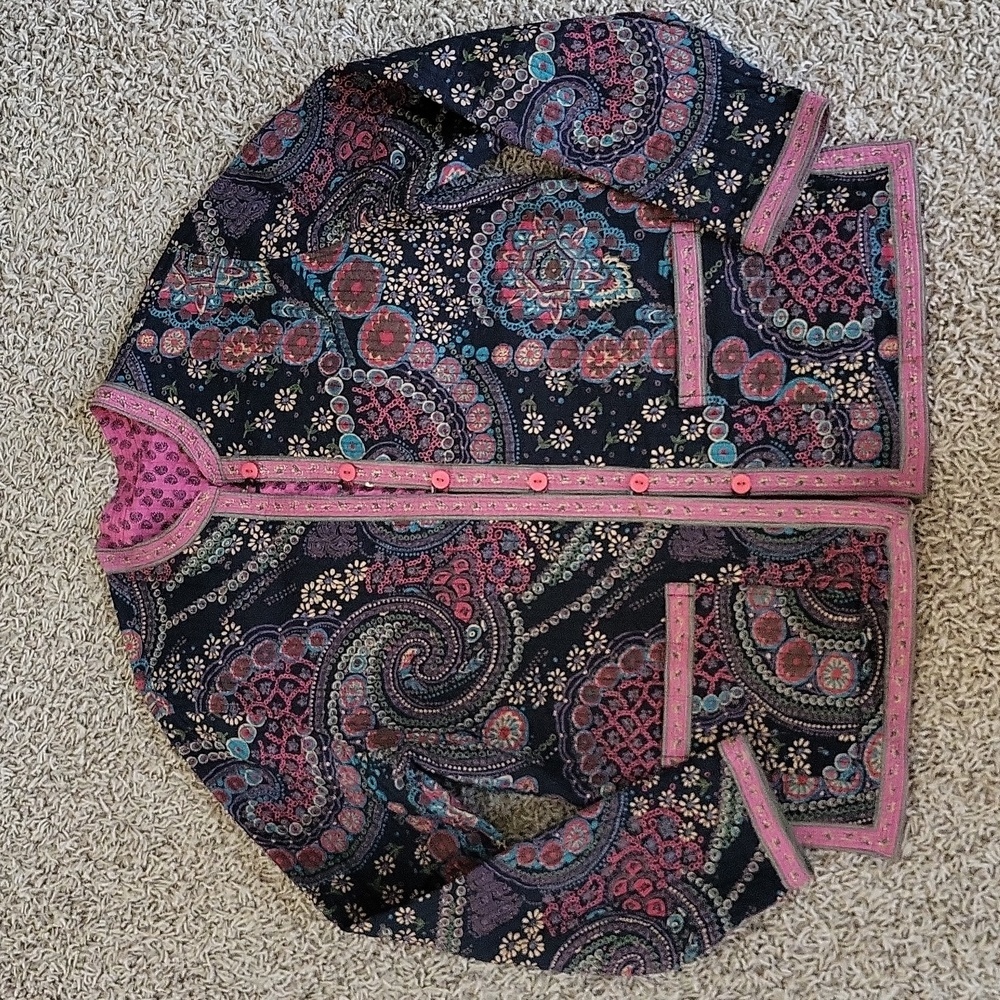 Provence d'amour Reversible Jacket Quilted Coat Medium Button-Up 100% Cotton